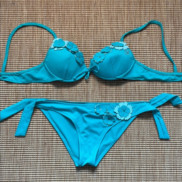 Blumarine Blue Bikini Set with Push-Up Top and Tie-Side Bottom